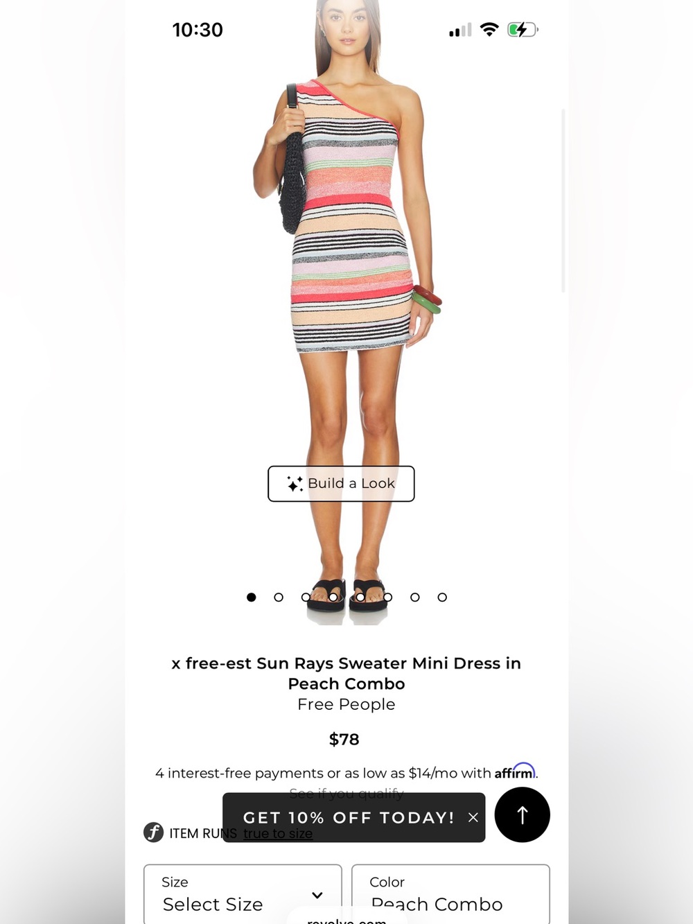 Free People One-Shoulder Striped Mini Dress in Peach, White & Black